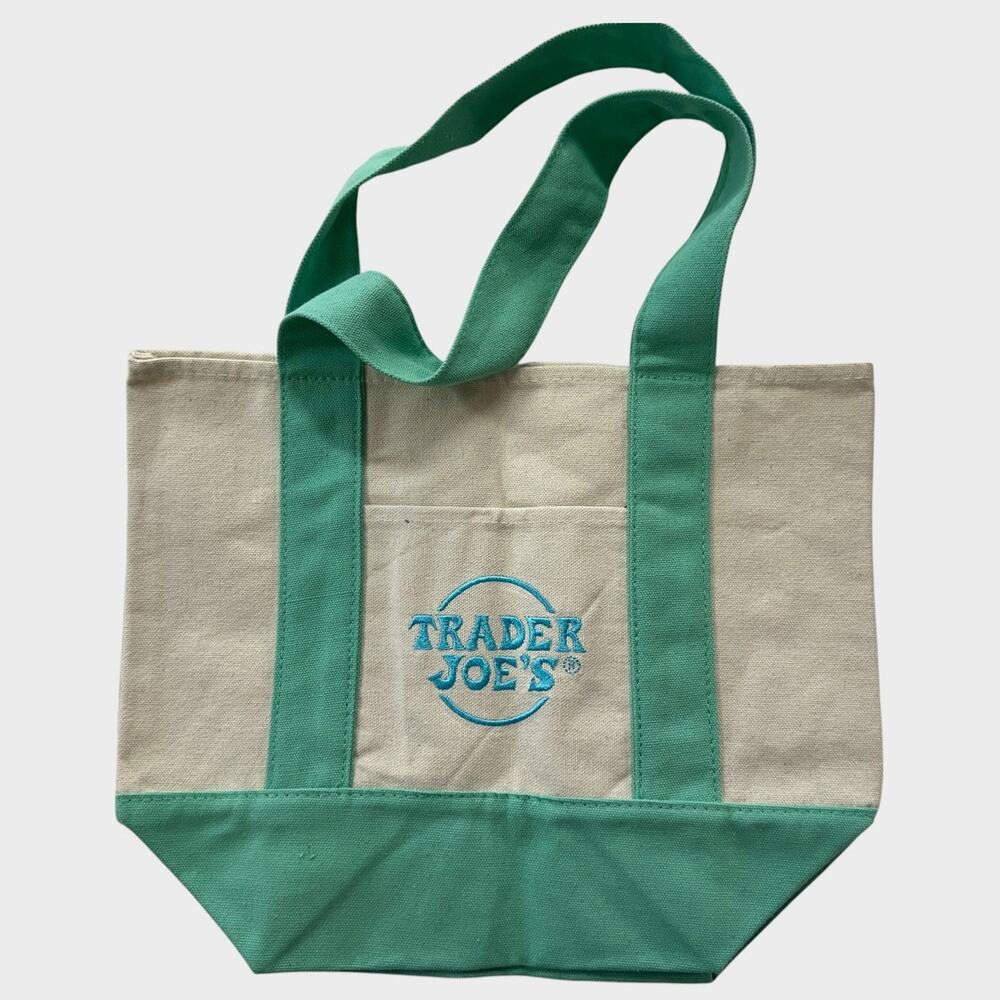 Trader Joe's Mini Pastel Canvas Tote Bag Mint Green Limited Edition - Picture 4 of 9